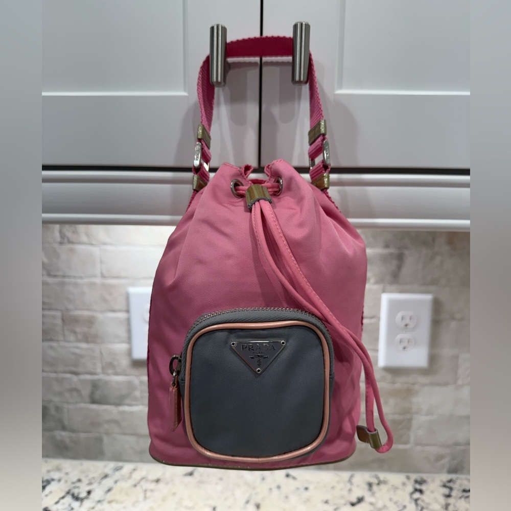 Prada NWT Tessuto Space Pink & Gray Mini Drawstring Bag